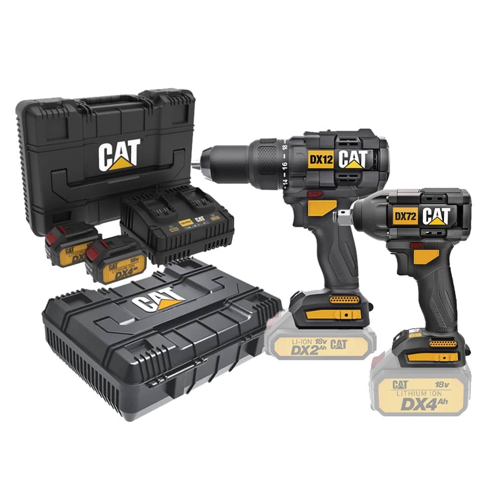 CAT Combo-07 Δραπανοκατσάβιδο κρουστικό DX12B + μπουλονόκλειδο DX72B + δώρο 2 κασετίνες + -60% 2 μπαταρίες 4.0Ah με διπλό φορτιστή DXK900 CAT Combo-07 Δραπανοκατσάβιδο κρουστικό DX12B + μπουλονόκλειδο DX72B + δώρο 2 κασετίνες + -60% 2 μπαταρίες 4.0Ah με διπλό φορτιστή DXK900